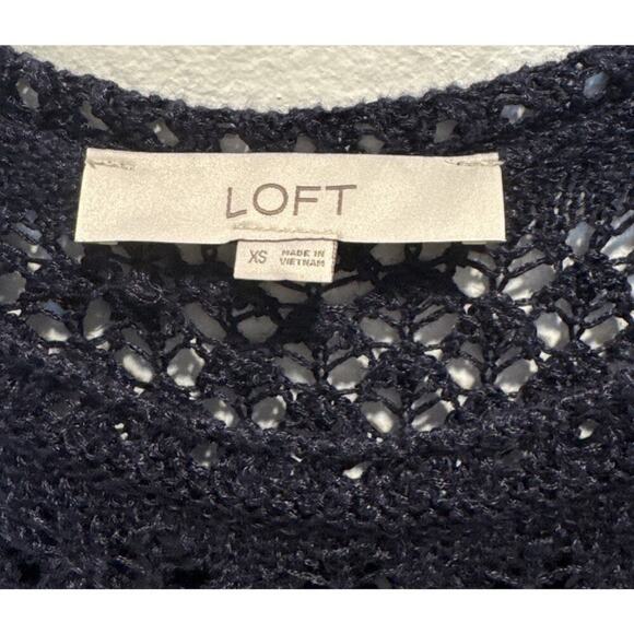 Ann Taylor Loft Size XS Navy Blue Crochet Top Sleeveless Coastal Linen Blend - Picture 5 of 7